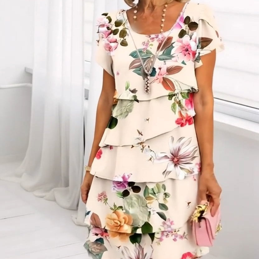 lusailstore - Multi-floral print layered dress