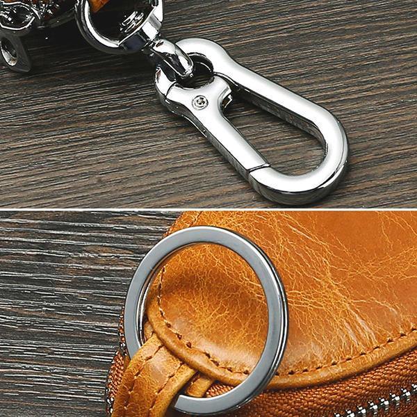 Men Genuine Leather Minimalist Wallet Double Zipper Car Key Case Key holder