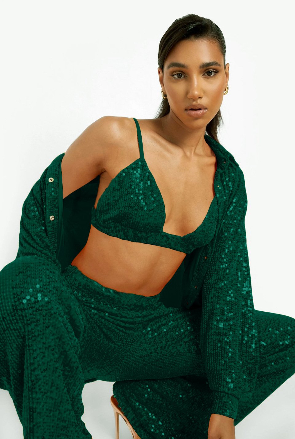 đHuge Sale 58% OFFđ„Sexy Sequin Lingerie Shirt + Pants 3-Piece Set