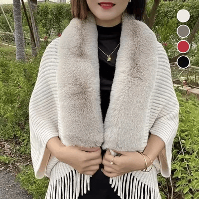 lusailstore - Winter knitted tassel fur collar shawl