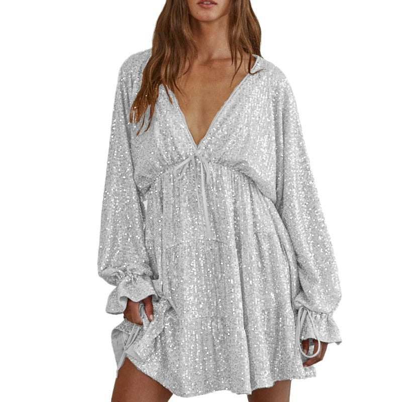 lusailstore - Elegant Sequin V Neck Mini Dress