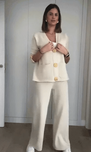 lusailstore - metal button wool sweater wide-leg pants suits