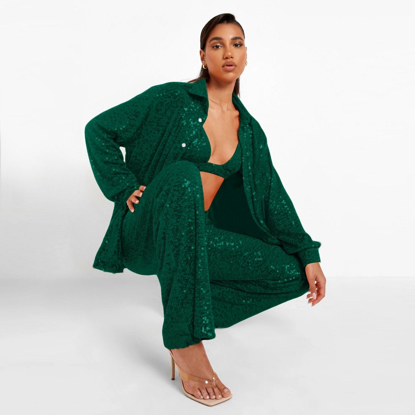 đHuge Sale 58% OFFđ„Sexy Sequin Lingerie Shirt + Pants 3-Piece Set