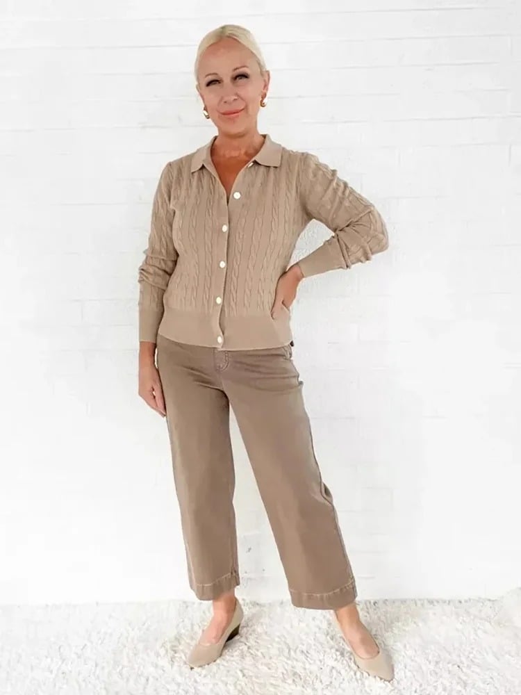 lusailstore-Tummy Control Twill Cropped Wide Leg Pant