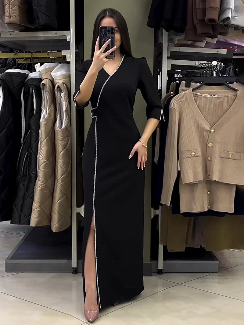 lusailstore - V-neck Slim Fit Temperament Dress