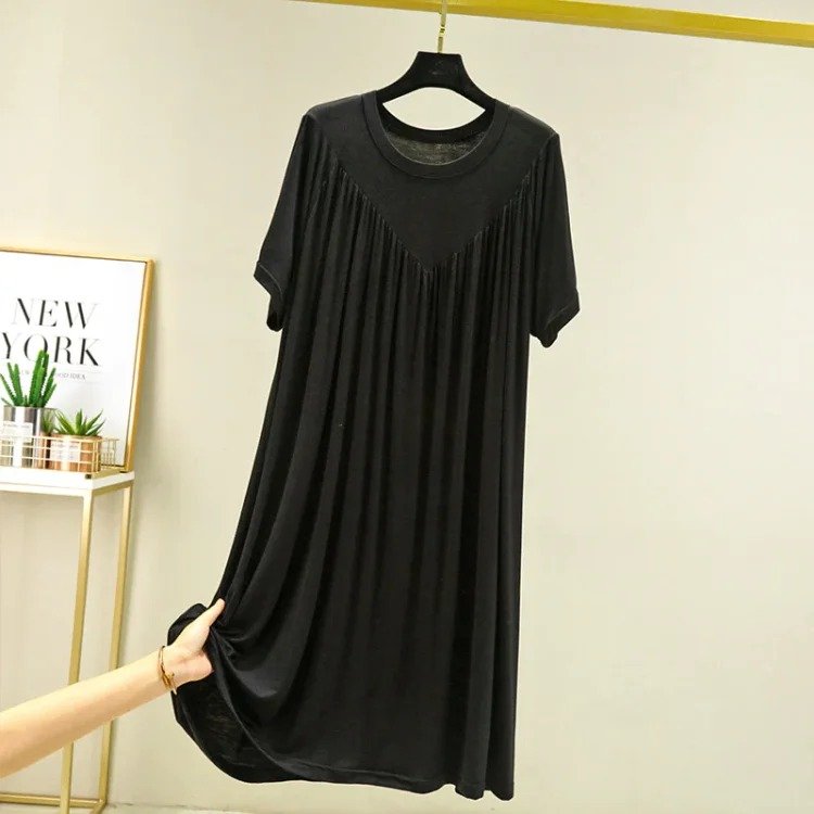 lusailstore - solid color super soft pleated pajamas dresses