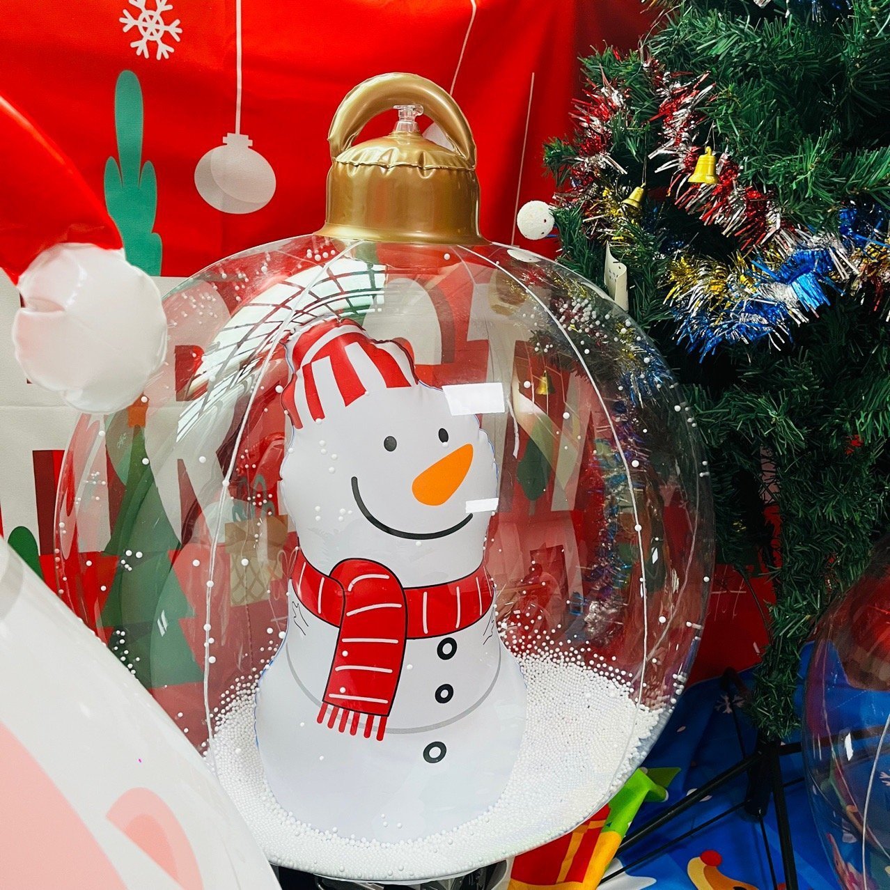 lusailstore - PVC Transparent Inflatable Santa Claus Balloon with Light