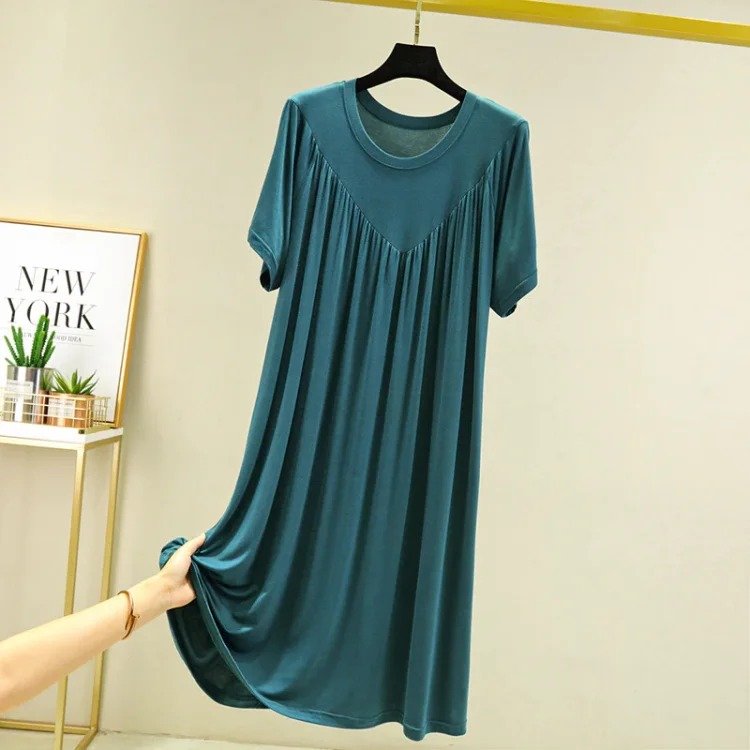 lusailstore - solid color super soft pleated pajamas dresses