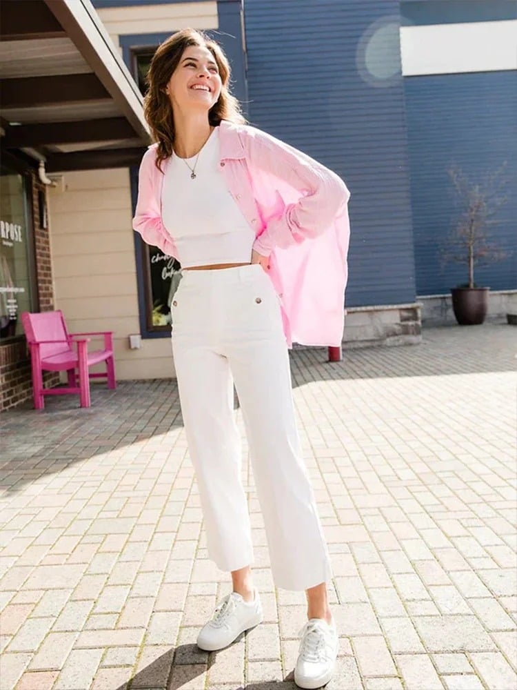 lusailstore-Tummy Control Twill Cropped Wide Leg Pant