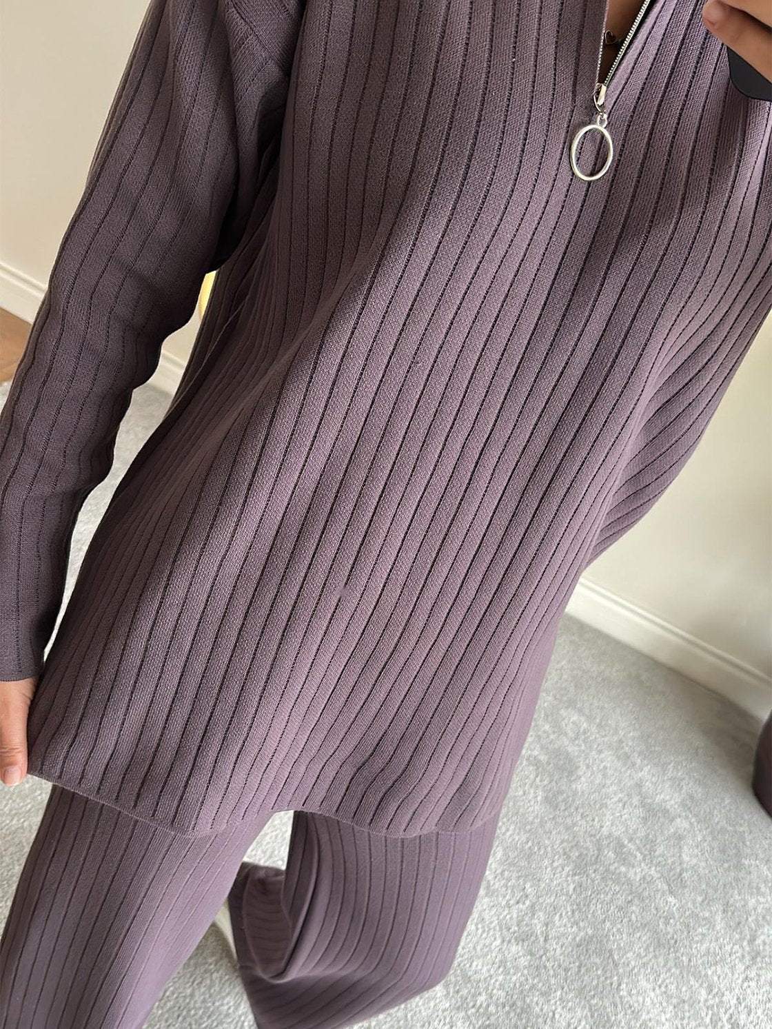 lusailstore - zippered high-neck ribbed two-piece sets