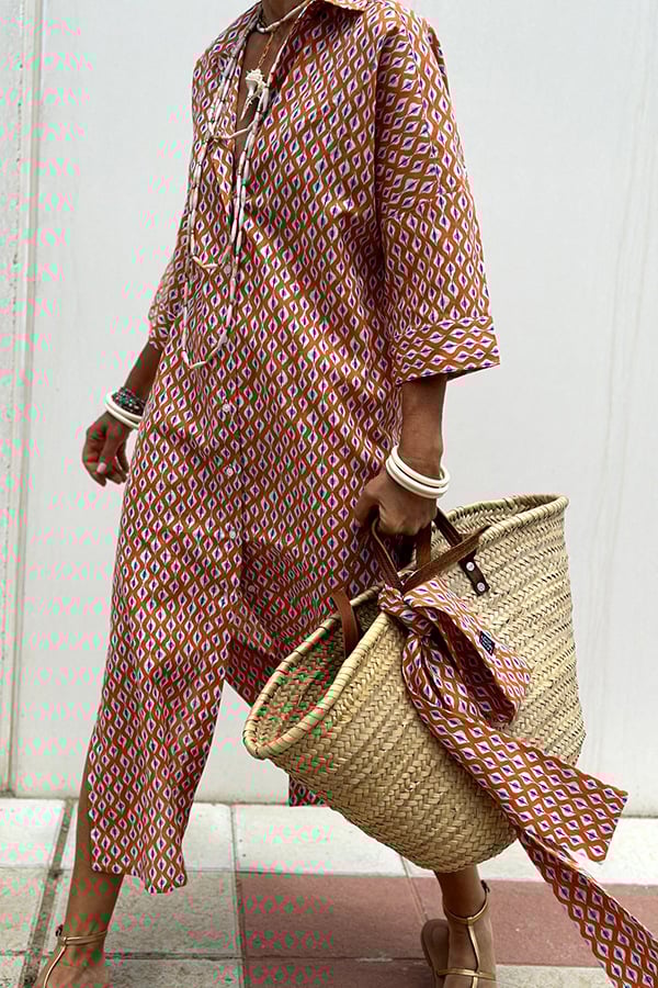 lusailstore - Classic Striped Lace-Up Shirt Dress