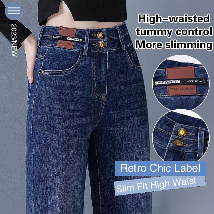 lusailstore-High Waisted Double Breasted Straight Wide-Leg Jeans