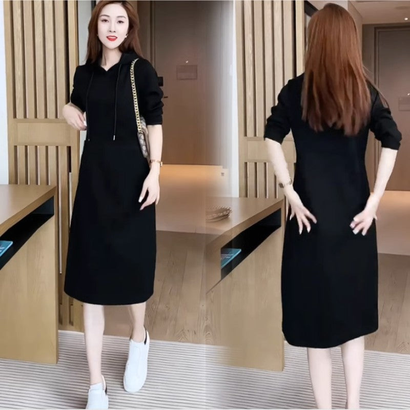 lusailstore - Women's Long Sleeve Hooded Pockets Sweatshirt Dress