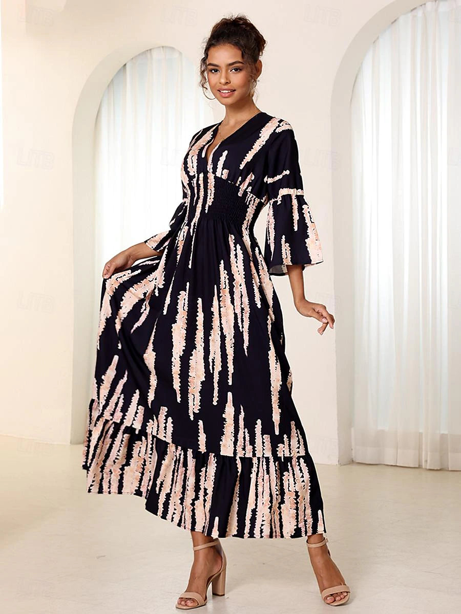 lusailstore - V-neck tie-dye print dress
