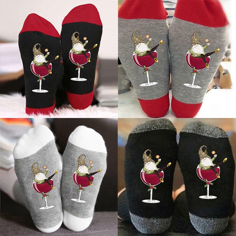 lusailstore - Christmas Gnome Wine Glass Unisex Crew Socks