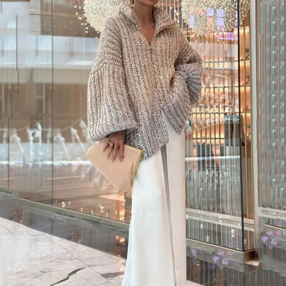 lusailstore - Solid color sequined knitted sweater jacket