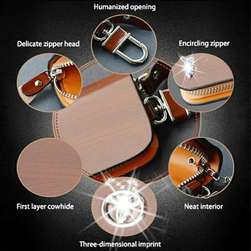 lusailstore - car logo leather wood grain car key case