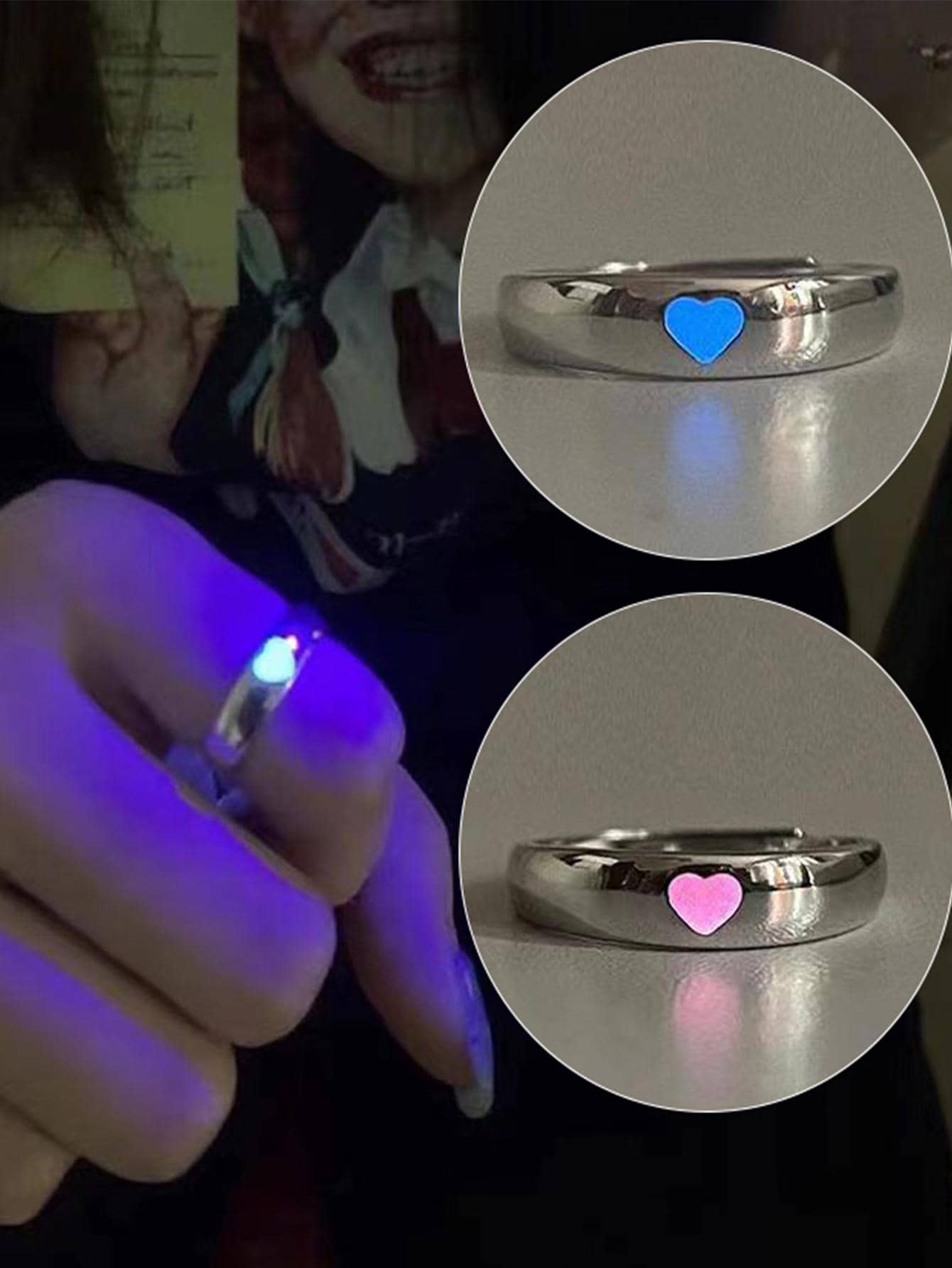 lusailstore - Glow in Dark Matching Hearts Couple Rings Set