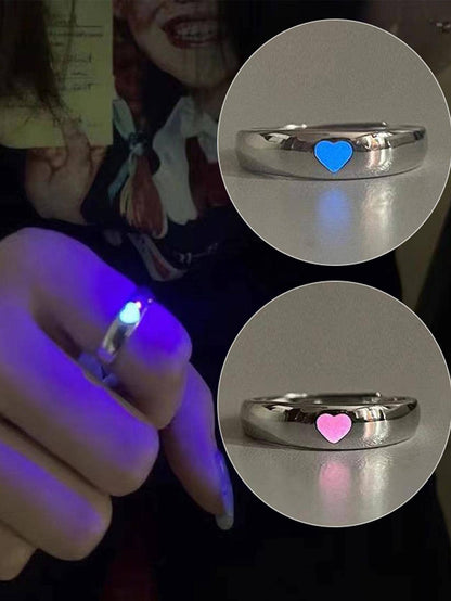 lusailstore - Glow in Dark Matching Hearts Couple Rings Set