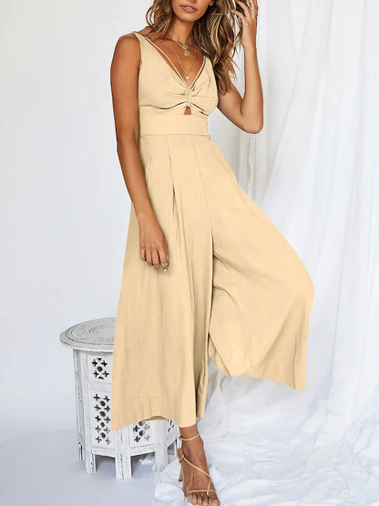 lusailstore - Hot Sales V Neck Cutout High-Waist Jumpsuits