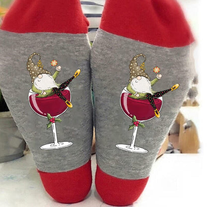 lusailstore - Christmas Gnome Wine Glass Unisex Crew Socks