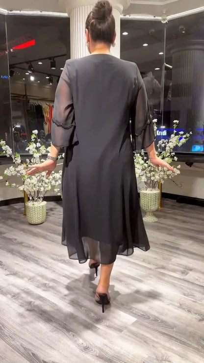 lusailstore - Women's chiffon solid color loose dress