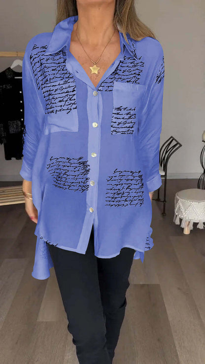 lusailstore - Letter Print Fashion Lapel Shirt