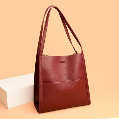 lusailstore - Solid color simple genuine leather shoulder bag