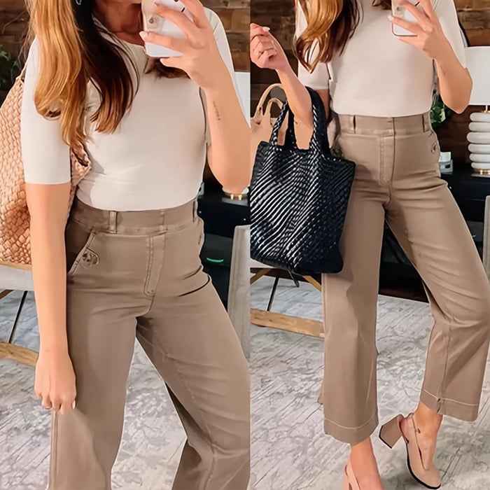 lusailstore - Stretch Twill Cropped Wide Leg Pants