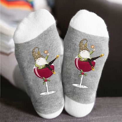 lusailstore - Christmas Gnome Wine Glass Unisex Crew Socks