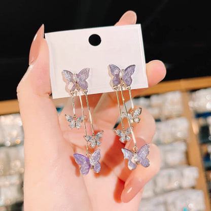 lusailstore - Crystal Butterfly Tassel Earrings