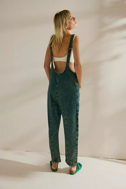 lusailstore- Denim Jumpsuit With Pockets