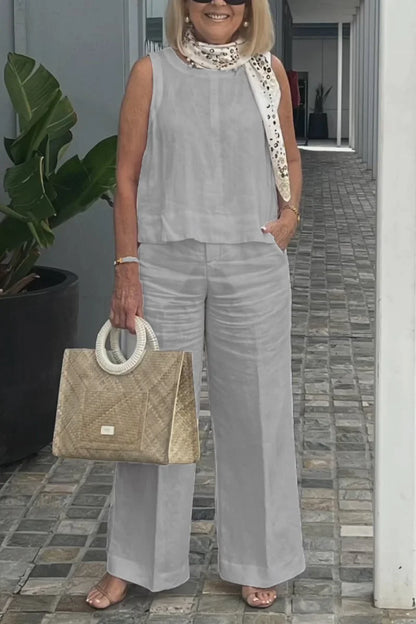 lusailstore - Cotton and linen sleeveless suit