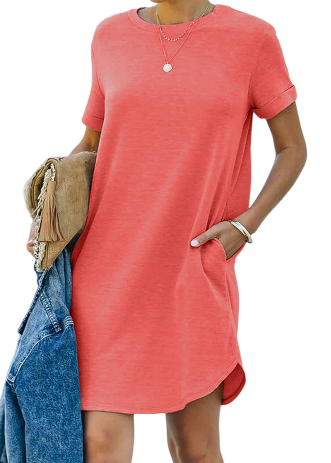 lusailstore - Casual short-sleeved T-shirt dress with pockets