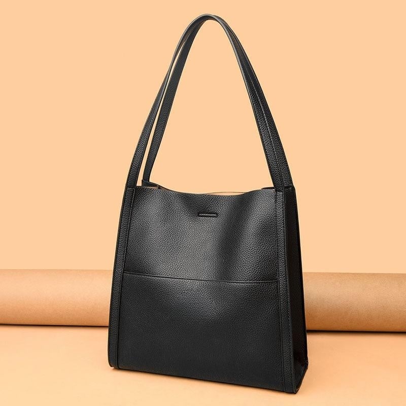 lusailstore - Solid color simple genuine leather shoulder bag