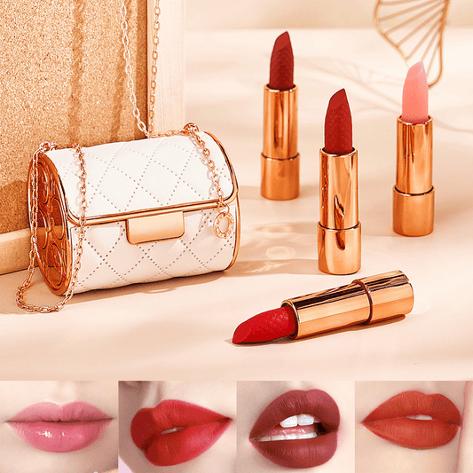 lusailstore - Velvet Matte Lipstick Set With Chain Bag