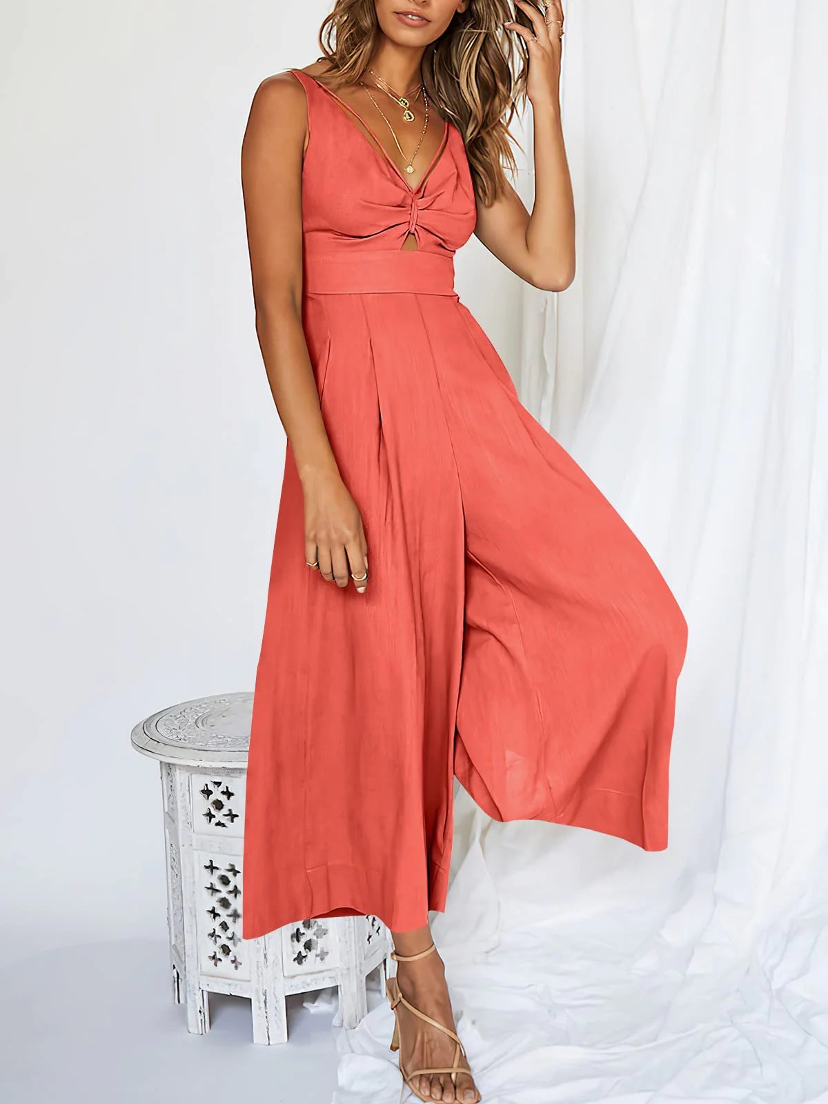 lusailstore - Hot Sales V Neck Cutout High-Waist Jumpsuits