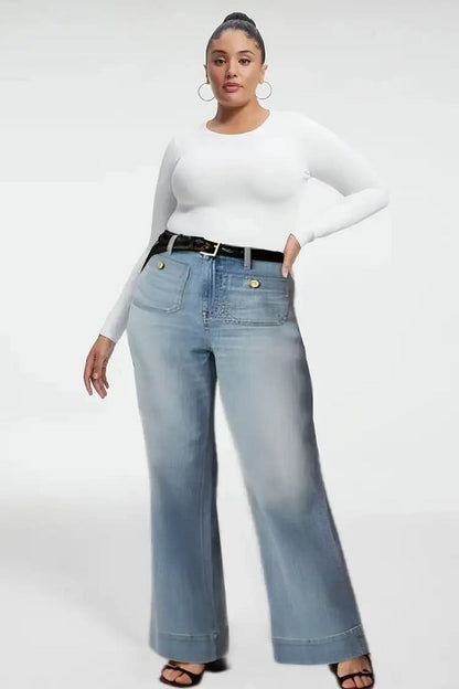 lusailstore - Wide-leg sailor jeans with tummy control