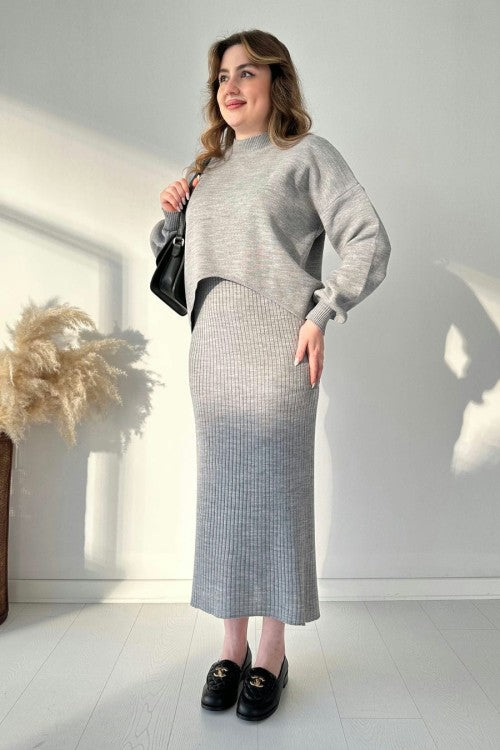 lusailstore - Short Sweater Knit Dress Set