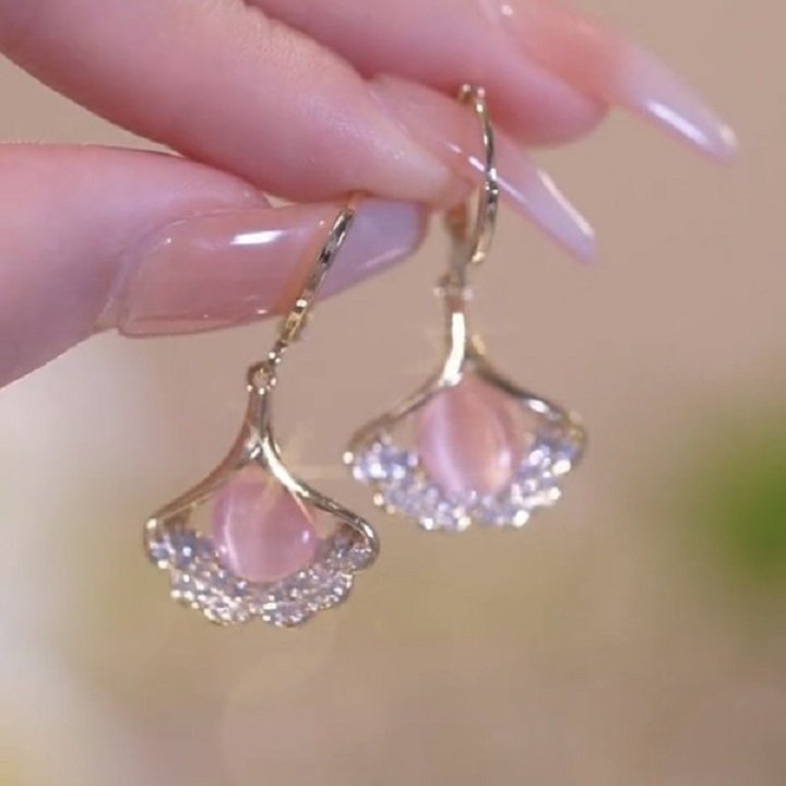 lusailstore - Crystal Ginkgo Leaf Earrings