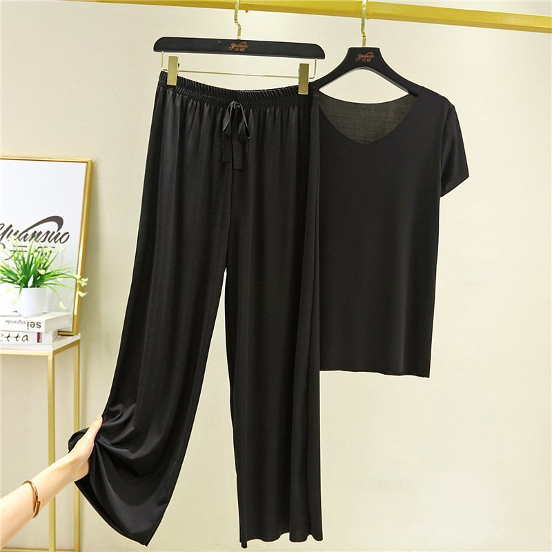 Soft and comfortable ice silk short-sleeved T-shirt two-piece set