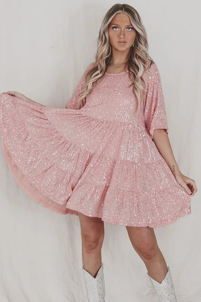 lusailstore- Sequin Baby Doll Dress