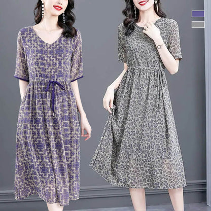 lusailstore-Mid-length Mom's Floral Dress