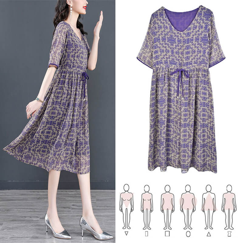 lusailstore-Mid-length Mom's Floral Dress