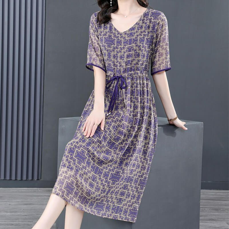 lusailstore-Mid-length Mom's Floral Dress