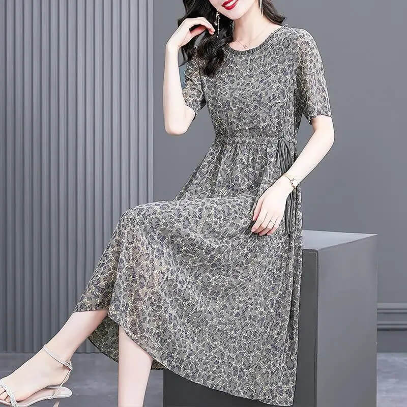 lusailstore-Mid-length Mom's Floral Dress