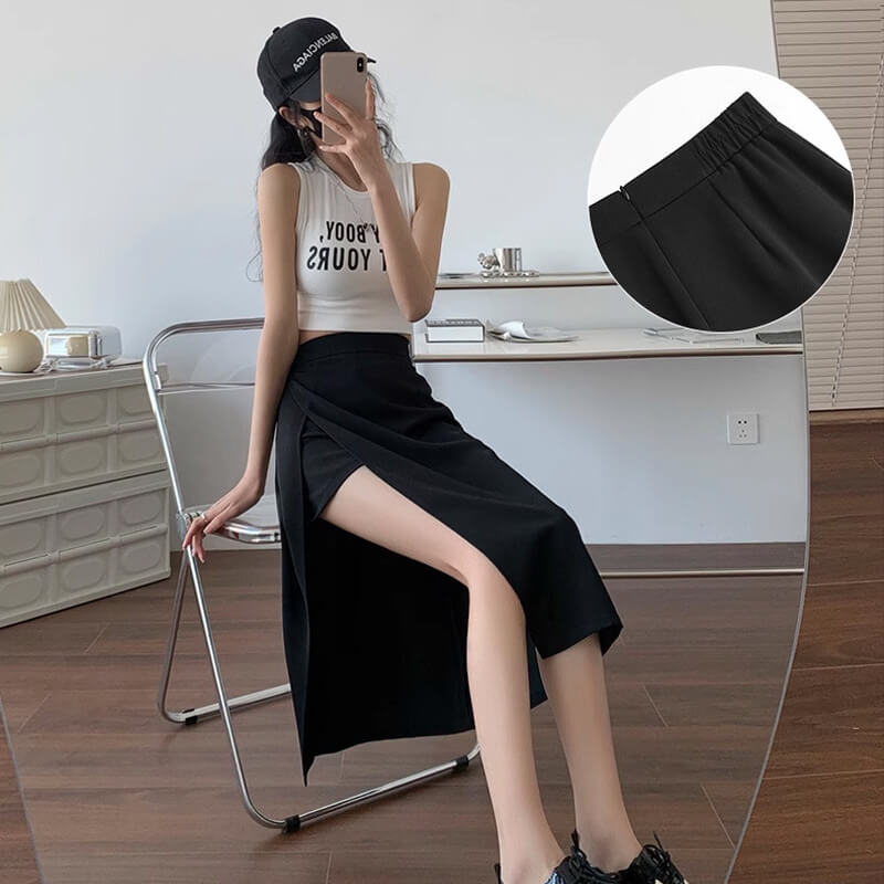 lusailstore-Irregular Slit A-shape Skirt