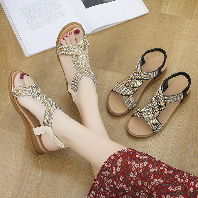 lusailstore - Anti-skid Soft Sole Rhinestone Wedge Heel Sandals