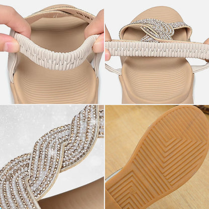 lusailstore - Anti-skid Soft Sole Rhinestone Wedge Heel Sandals