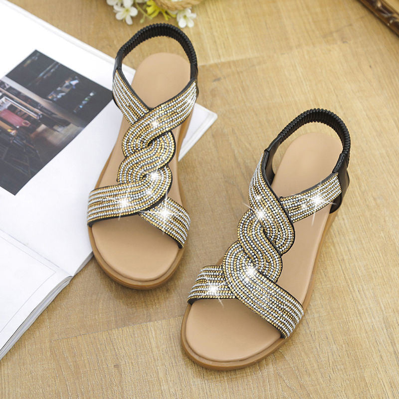 lusailstore - Anti-skid Soft Sole Rhinestone Wedge Heel Sandals